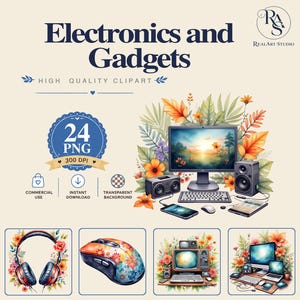 PNG-Bundle für Elektronik und Gadgets, Technik-PNG, Geräte-PNG, Clipart-PNG, Aquarell-PNG (kommerzielle Nutzung, digitaler Download)