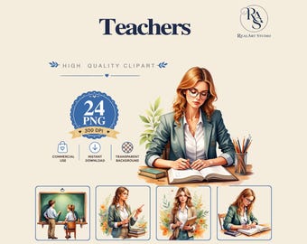 Teachers PNG Bundle, teacher png, teacher clipart png, education png, Watercolor PNG Commercial Use Digital Download