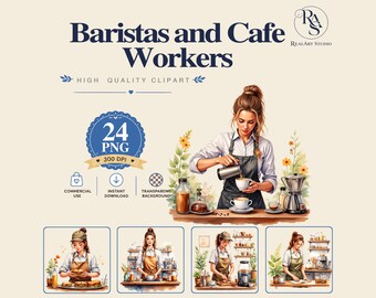Baristas and Cafe Workers PNG Bundle, barista png, worker png, coffee png, Watercolor PNG Commercial Use Digital Download