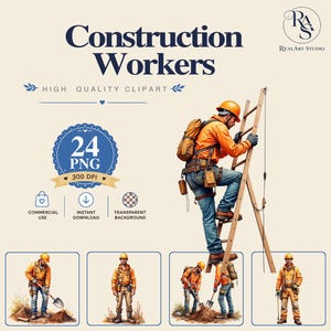 Construction Workers PNG Bundle, builder png, worker png, tools png, Watercolor PNG Commercial Use Digital Download