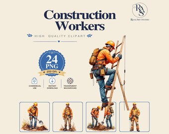 Construction Workers PNG Bundle, builder png, worker png, tools png, Watercolor PNG Commercial Use Digital Download