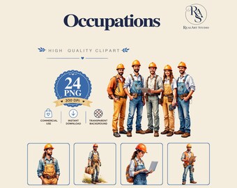 Occupations PNG Bundle, jobs png, workers png, profession png, Watercolor PNG Commercial Use Digital Download