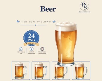 Beer PNG Bundle, glass png, beverage clipart, realistic png, Watercolor PNG Commercial Use Digital Download