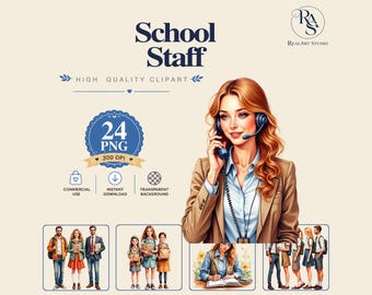 School Staff PNG Bundle, workers png, education png, worker png, Watercolor PNG Commercial Use Digital Download