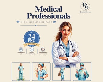 Medical Professionals PNG Bundle, doctor png, nurse png, healthcare png, Watercolor PNG Commercial Use Digital Download