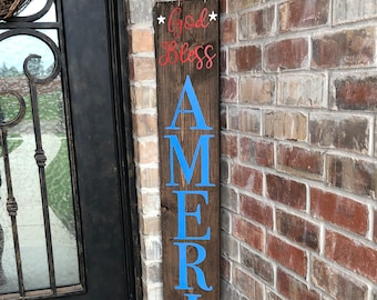 God Bless America Sign July 4th Decor Americana Signs Independence Day Decor American Decor Patriotic Welcome Sign USA Sign