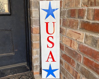 USA Porch Decor USA Porch Sign USA Porch Leaner 4th of July Porch Sign Patriotic Porch Sign Wood Sign Vertical Fourth of July