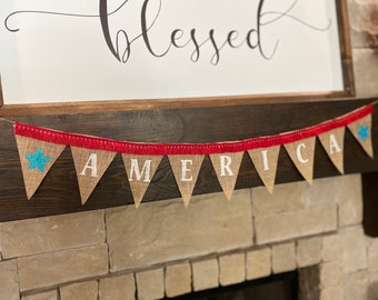 4th of July Banner Fourth of July Garland Patriotic Banner Patriotic Decorations Burlap Bunting Garland America Banner