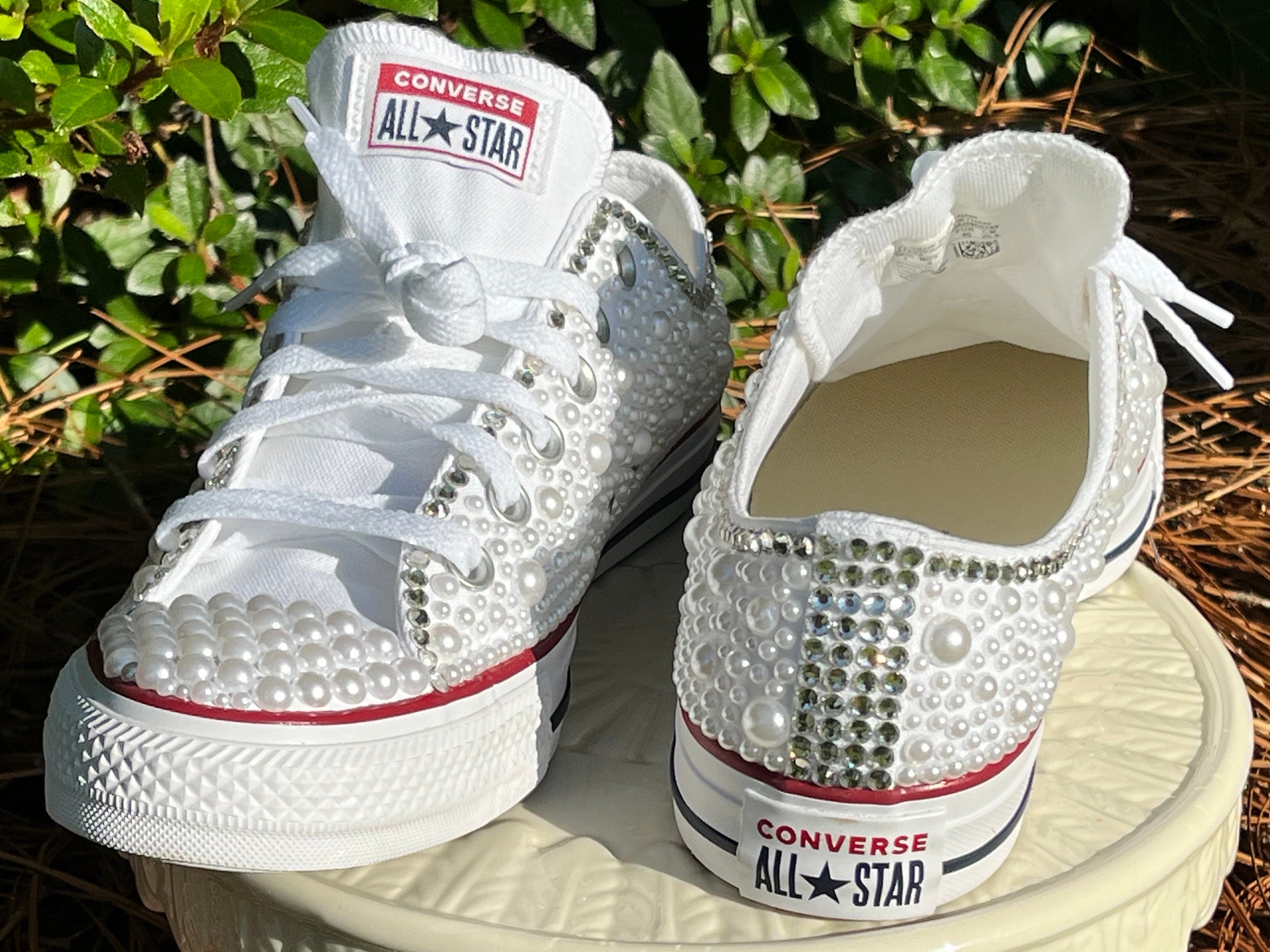 Pink and Green Pearl/rhinestone Converse - Etsy