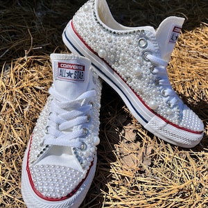 Bling Sneakers Bedazzled Shoes Pearl Rhinestone Sneakers