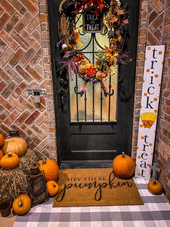 Trick or Treat Sign Halloween Wood Sign Entryway Sign Welcome Halloween Halloween Outdoor Decorations Halloween Party Decor