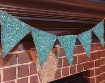 Turquoise Banner Turquoise Glitter Turquoise Decor Inexpensive Decor Girls Room Decor Girls Room Banner Glitter Banner Glitter Decor