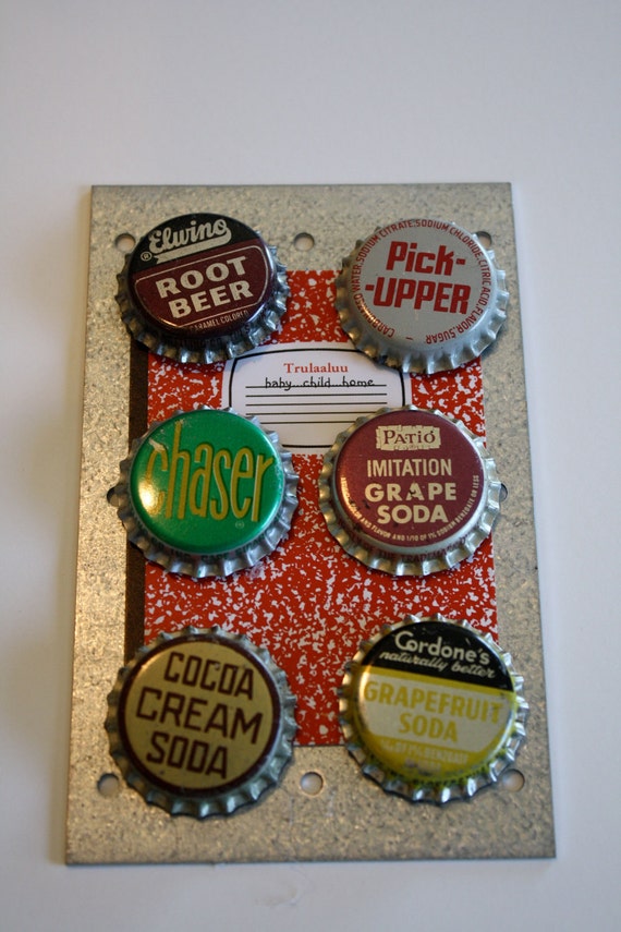 Items similar to Vintage Bottle Cap Magnet Set - 6 Magnets - Vintage ...