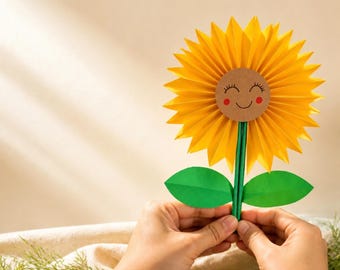 DIY Paper Sunflower Craft Pattern Origami Flower Tutorial Digital Download Printable Step by Step Papercraft Guide with Video