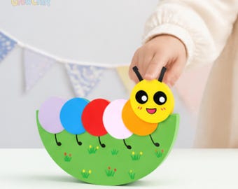 Printable Caterpillar Craft for Kids, Rocking Paper Toy Template, Preschool Activity, Fine Motor Craft & Spring Kids Bug Craft