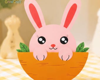 Kids Easter Craft, Printable Bunny Craft Template, DIY Rocking Bunny Paper Craft for Kids, Kindergarten Preschool Activity