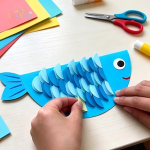 3D Fish Paper Craft DIY Tutorial for Kids, Printable Kids Craft Template, Ocean Craft Digital Download, Toddler Fine Motor Toy PDF image 2