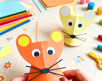 Kids Paper Craft Template 3D Mouse Printable Activity Homeschool Art Project DIY Papercraft Digital File with Video Guide