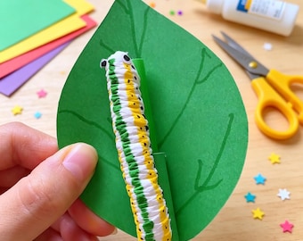 Paper Caterpillar Craft Pattern Kids Spring Craft Digital Download Step by Step Printable Guide With Video DIY Papercraft