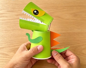 Paper Cup Dinosaur Craft Tutorial | Printable Dinosaur Template | Easy Kids Craft | Birthday Party Activity | Instant Download
