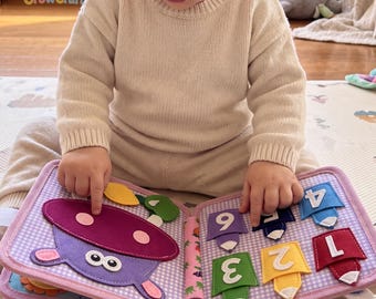Felt Quiet Book Custom Name, Baby Sensory Book for Travel, Personalized Busy Book, Fine Motor Skills Toy for Preschoolers