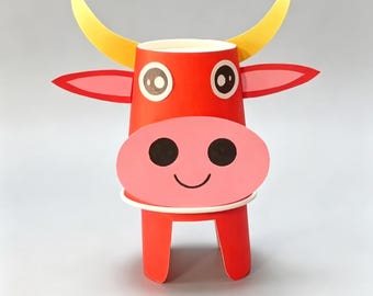 Paper Cup Cow Craft Tutorial | Printable Cow Template | Farm Animal Kids Craft | Instant Download