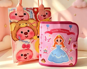 Personalized Felt Busy Book, Pink Quiet Book Custom Gifts for Kids, Baby Book for 3 Year Old Girl, Birthday/ Christmas Gifts