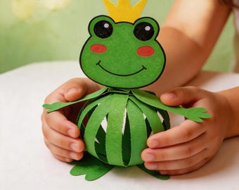Bouncy Frog Prince Paper Craft | Printable PDF Template with Video Tutorial | Easy Kids Activity | Spring Craft | Interactive 3D Paper Toy
