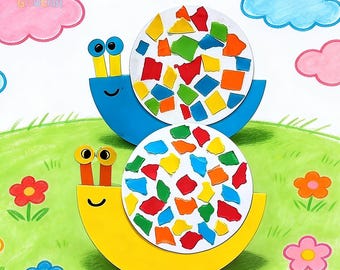 DIY Torn Paper Snail Craft Video Tutorial with Printable Cutout Template & Step-by-Step Tutorial, Kids Preschool Fine Motor Activity