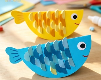 3D Fish Paper Craft DIY Tutorial for Kids, Printable Kids Craft Template, Ocean Craft Digital Download, Toddler Fine Motor Toy PDF