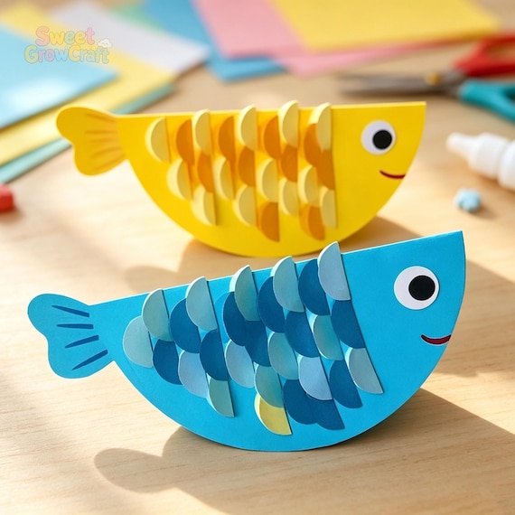 3D Fish Paper Craft DIY Tutorial for Kids, Printable Kids Craft Template, Ocean Craft Digital Download, Toddler Fine Motor Toy PDF
