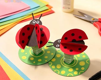 Digital Download Ladybug Craft for Kids, 3D Bug Paper Template, Easy Spring Activity, Fine Motor Skill DIY, Kindergarten Nature Lesson