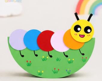 Preschool Activity Bug Theme, Printable Caterpillar Craft, Rocking Paper Toy, Fine Motor Craft for Kindergarten, Kids Bug Craft
