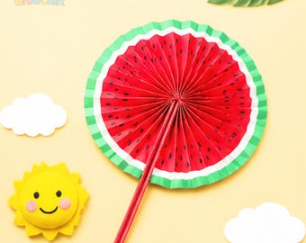 Printable Kids Craft Template | Watermelon Folding Paper Fan DIY | Summer Activity for Toddlers and Kids