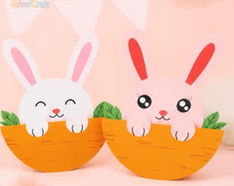 Printable Bunny Craft, Kids Easter Craft, DIY Rocking Bunny, Preschool Activity & Paper Craft for Kids Spring Project