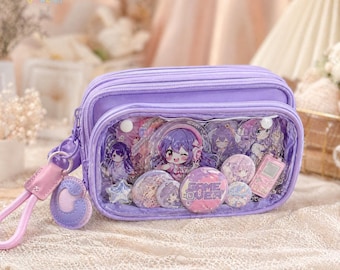 Kawaii Transparent Pencil Case, Detachable Clear Front Stationery Pouch, Badges & Decorations Not Included, Aesthetic School Organizer