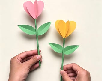Heart Paper Flower Craft | Printable Instructions & Step-by-Step Video | Easy Kids Craft | Mother's Day Gift | Instant Download