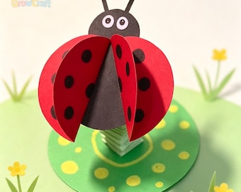 Digital Download Ladybug Craft for Kids, 3D Bug Paper Template, Easy Spring Activity, Fine Motor Skill DIY, Kindergarten Nature Lesson