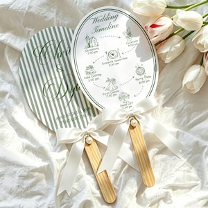 Programma di matrimonio minimalista con ventaglio, elegante cancelleria fai-da-te per esterni, programma del matrimonio con ventaglio, programma della cerimonia con ventagli a pale