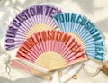 Personalized Coloured Fans with Retro Curved Font: Add Any Text, Name, or Quote, Business, Wedding or Event Favor product logo