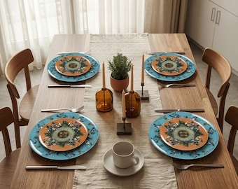 Porseleinen bordenset van 8, artistieke decoratieve borden, vintage servies, handgemaakte keramische dinerset, luxe woondecoratiecadeau