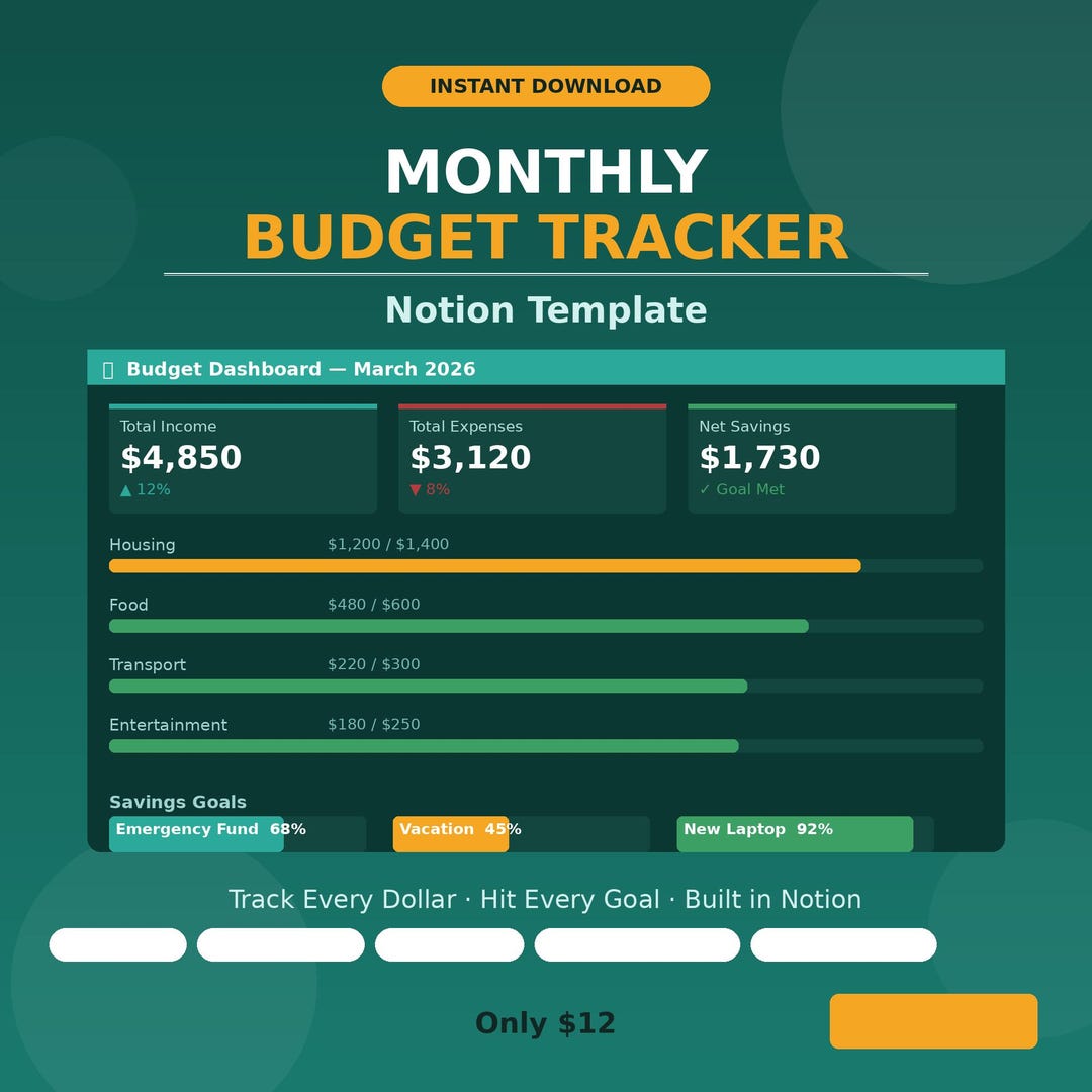 Monthly Budget Tracker Notion Template: Personal Finance Planner ...