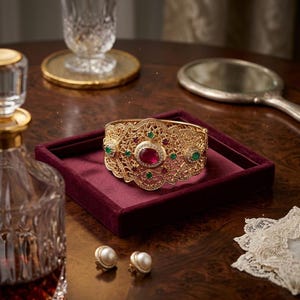 Handgemaakte gouden diamanten armband vintage stijl robijn smaragd 18K gouden filigraan statement sieraden luxe cadeau voor vrouwen