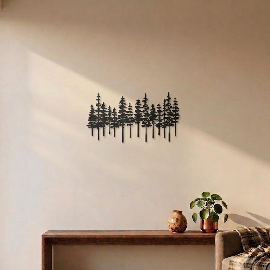 Metal Pine Tree Wall Art Forest Decor Minimalist Nature Line Rustic ...