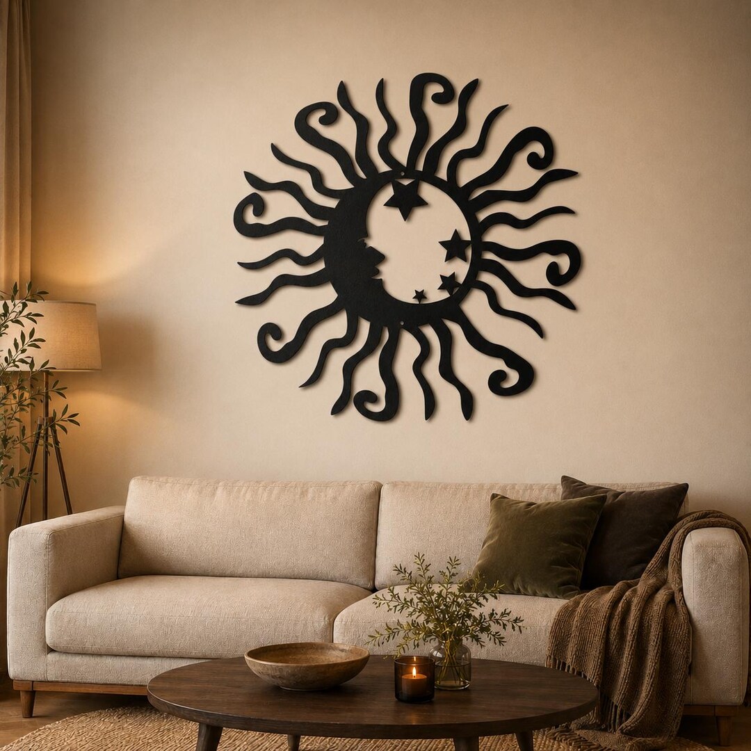 Celestial Sun Moon Stars Metal Wall Sculpture Boho Cosmic Mystical ...