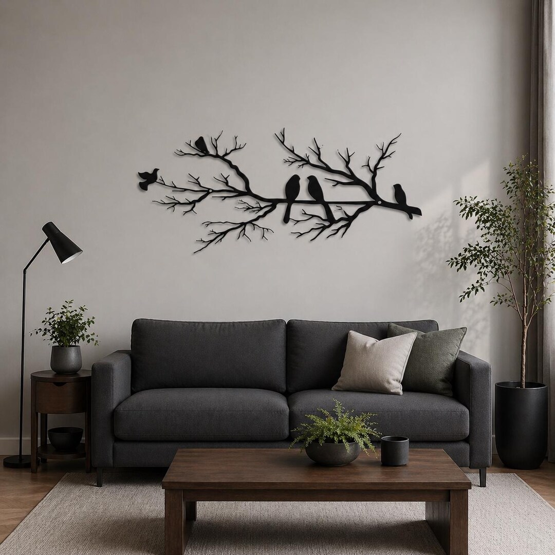 Metal Bird Branch Wall Art Silhouette Decor Nature Inspired Sculpture ...
