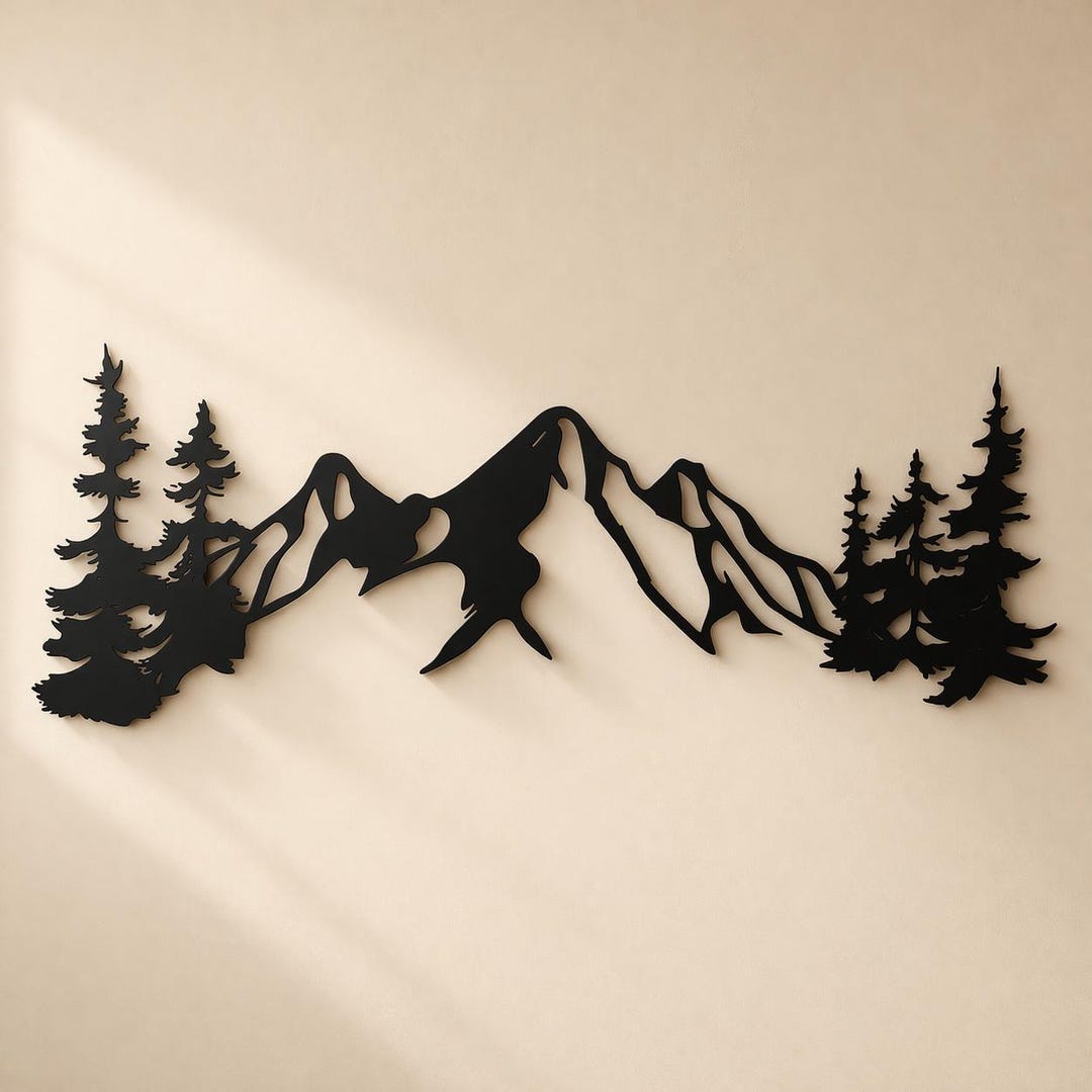 Mountain Metal Wall Art Minimalist Forest Decor Rustic Cabin Nature ...