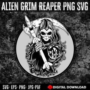 Mietitore alieno PNG SVG, clipart horror spaziale spettrale, design grafico per maglietta apocalit di Halloween, vettore di arte oscura per uso commerciale
