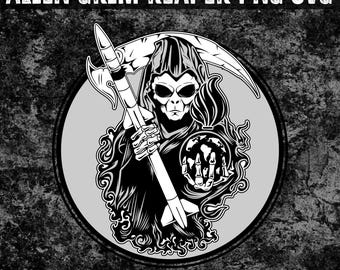 Buitenaardse Grim Reaper PNG SVG, griezelige ruimtehorror clipart, Halloween apocalyps grafisch T-shirt ontwerp, donkere kunst vector commercieel gebruik