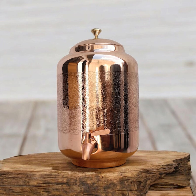 Engraved Copper Water Dispenser, Copper Pitcher, Handmade Embossed Drinkware Container, Copper Jug, Copper Water Container, Eco Friendly image 7